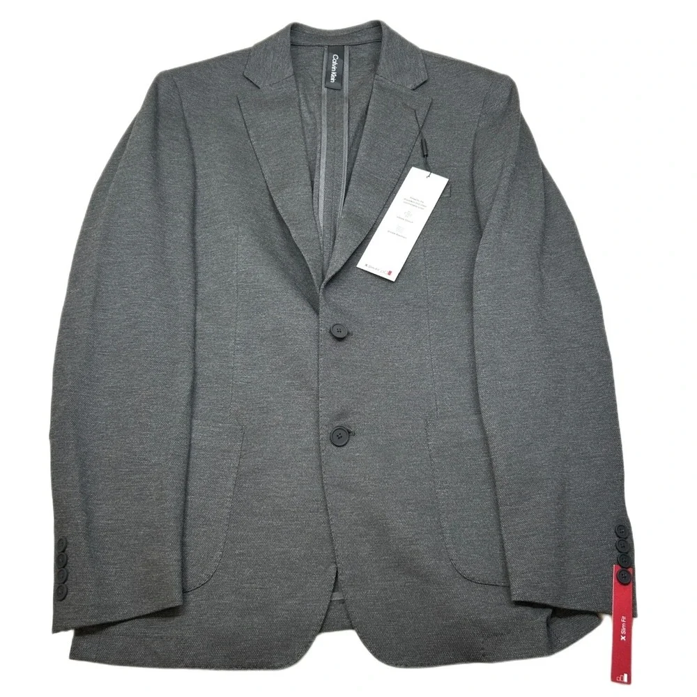 Calvin Klein Knit Slim Fit Sport Coat Mens 40L 40 Gray Modern Jacket Travel NEW